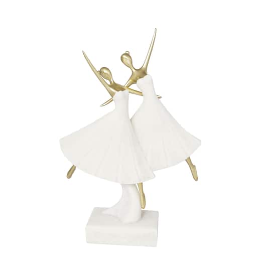 12.75" Cream Polystone Dancing Ballet Couple Sculpture Décor